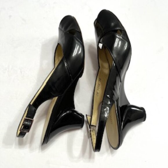 Bruno Magli Black Patent Leather Open Toe Slingback Wedge Sandals Sz 36 - Picture 5 of 7